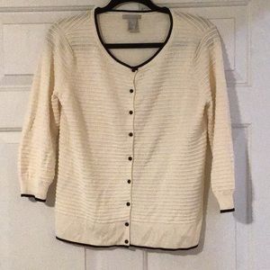 H&M cream with black trop 3/4 sleeves knit  top